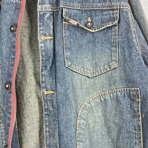 Plugg Vintage Denim Jean Jacket Plaid Lining goth men pockets Made in Russia XL